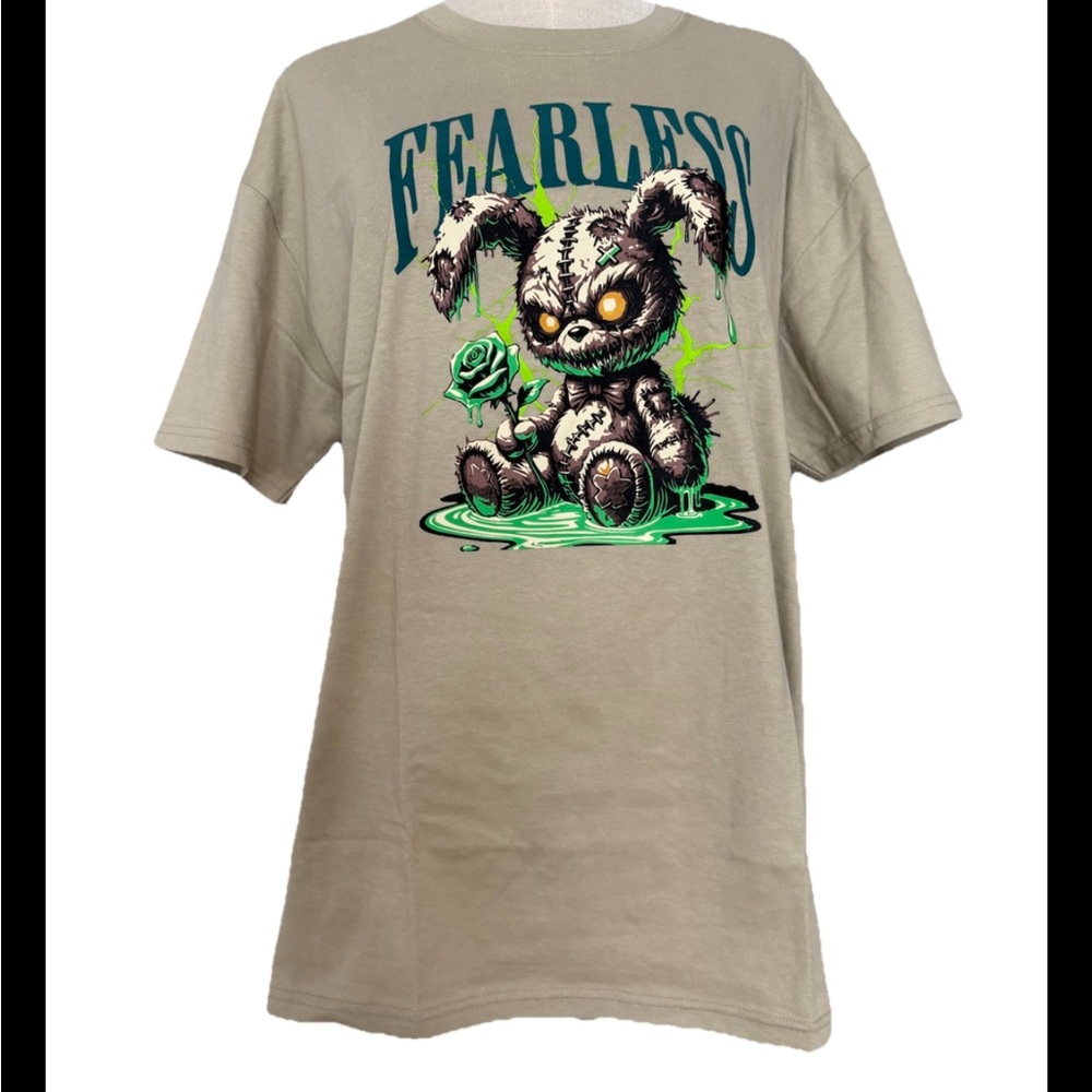 Vibes XL Fearless Creepy  Bunny Teddy Beige/green T-shirt Doll, Stitch Up